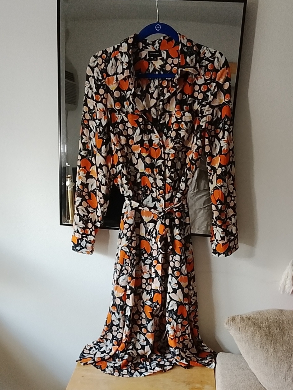 Who What Where Med Floral Wrap Midi Dress in Orange and Black